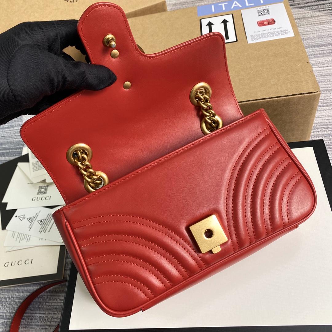 Gucci GG Marmont Matelasse Mini Shoulder Bag 446744 Red